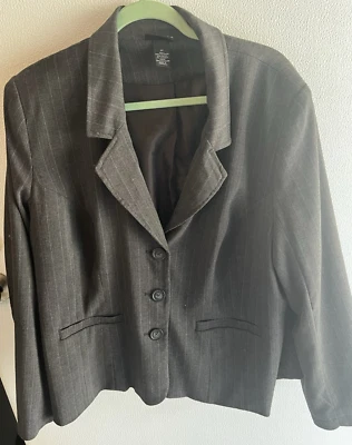 Blazer Lane Bryant Talla 24 Chaqueta a Rayas Gris Talla 24 Lite Azul Rayas Butto Foto 1 de 4