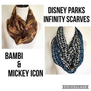 DISNEY PARK LIGHTWEIGHT INFINITY SCARF BAMBI or BLUE MICKEY ICON SILHOUETTE - Picture 1 of 8