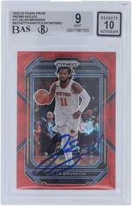 Jalen Brunson Knicks Signed 2022-23 Panini Prizm Red Ice Prizm #11 BAS 9/10 Card - Picture 1 of 2