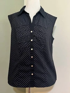 Colección Dalia Sin Mangas Negro Púrpura Lunares Top Pliegues Cierre a Presión L - Imagen 1 de 4