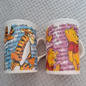 Vintage Disney Tigger “Bouncy Bouncy” & Pooh "Honey Honey" Ceramic Coffee Mugs - Picture 1 of 5