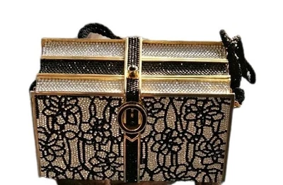 Bolso sin asas de hombro Judith Leiber libro de cristal de Swarovski negro Minaudiere 1995 Evc Foto 1 de 4