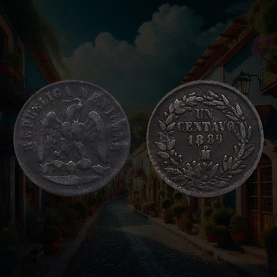 1889 Mexico 1 Centavo Coin, mint mark within wreath, Coat of Arms - Image 1 of 3