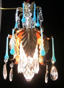 Vintage Tole lamp Italian OPALIN Lily tulip Brass gold leaf Hollywood Regency - Picture 1 of 1