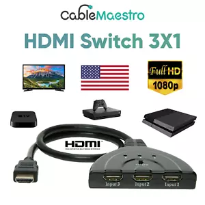 3x HDMI Port Splitter Switch 1080P Switcher HUB Box Cable For HDTV PS4 XBOX USA - Picture 1 of 10