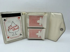 Vintage Mini Travel Playing Card Set 2 Decks Complete Gold Plastic Case - Picture 1 of 8