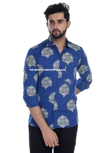 Uomo Floreale con Bottoni Top Manica Lunga Larga Estivo Boho Vacanza Camicia - Foto 1 di 5