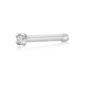 20 Gauge 14K White Gold Straight Bone Nose Stud with 0.01 Carat Diamond - Picture 1 of 10