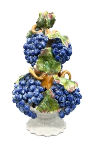 Topiario/centro de mesa vintage estilo italiano mayólica azul uvas fruta - Imagen 1 de 14