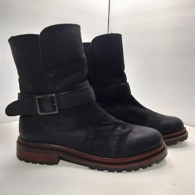 Hudson Tatham Cuero de becerro Tag Botín Negro Reino Unido Años 90 De Colección Imitación Sherpa Invierno Foto 1 de 4