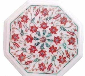 12" Marble end corner Table Top Marquetry carnelian precious stones home Decor - Picture 1 of 1