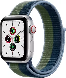 NEW Apple Watch SE 40 GPS Cellular Silver Aluminum Case Abyss Blue/Moss Green - Picture 1 of 7