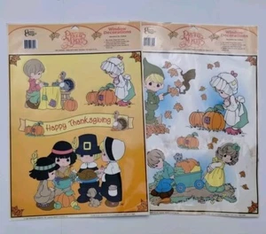 Precious Moments Thanksgiving Window Clings Autumn Fall Pilgrims Leaves READ - Picture 1 of 15