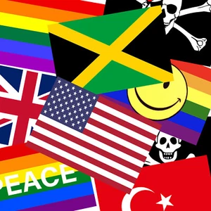 Banderas divertidas de fiesta - pirata, a cuadros, carnaval jamaicano, día de la independencia, orgullo - Imagen 1 de 133