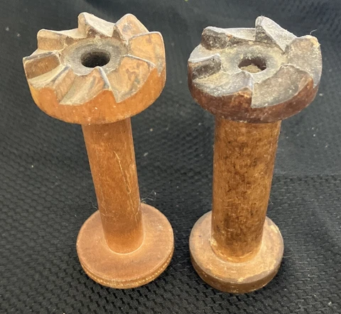 2 H4.5" x W1.5" Antique Wooden Sewing Spindle. AD Cover