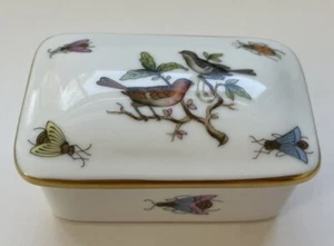 HEREND Hungary Rothschild Birds Insects Handpainted Porcelain SMALL Trinket Box - Picture 1 of 13