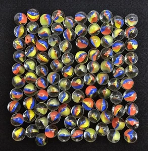 Tri Color Cats Eye Glass Marbles Lot of 100 Red Blue Yellow 5/8" size - Picture 1 of 6
