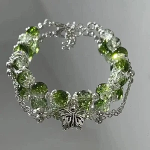 Elegante Pulsera de Cuentas de Vidrio Verde para Mujer con Colgante Mariposa Joyería de Moda - Imagen 1 de 2