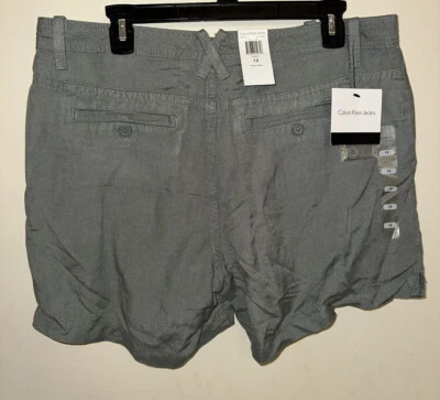 Pantalones cortos cargo para mujer Calvin Klein Jeans nuevos con etiquetas verde oliva sarga lino talla 12 Foto 1 de 4