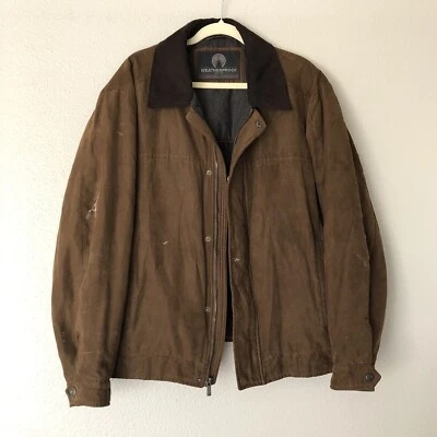 Weatherproof Bomber Jacket Mens XL Faux Suede Quilt Lined Distressed Grunge FLAW - Image 1 of 4