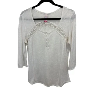 No Boundaries Plus Size 3/4 Sleeve Lace Embellished Cream  Henley Top Size XXL - Picture 1 of 4