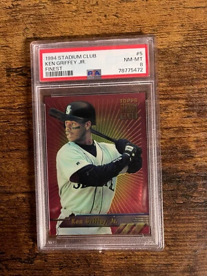 Tarjeta cromada Stadium Club Finest Ken Griffey Jr 1994 #5 PSA casi nueva-como nueva 8 HOF Foto 1 de 2