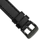 22mm Black Carbon Fiber Leather black PVD-plated Buckle Watch Band