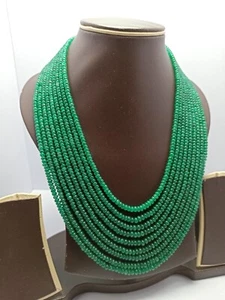 Natural Emerald Beryl Smooth Beads 694 Carat 20 Inch 9 Line String Necklace - Picture 1 of 10