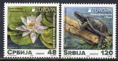 2183 - SERBIA 2024 - EUROPE - Underwater Fauna and Flora -Turtle -Lily - MNH Set - Image 1 of 2