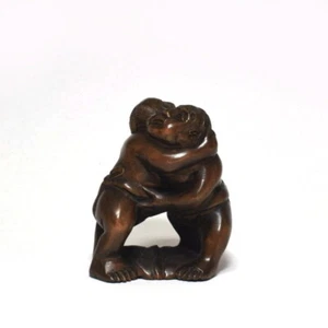 Netsuke SUMO signiert japanischer Buchsbaum geschnitzt antik Edo Ojime Inro 214 - Bild 1 von 7
