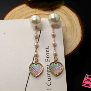 Fashion Bling AB Cute Mermaid Fish Scale Pearl Women Stand Earring Gifts - Picture 1 of 4