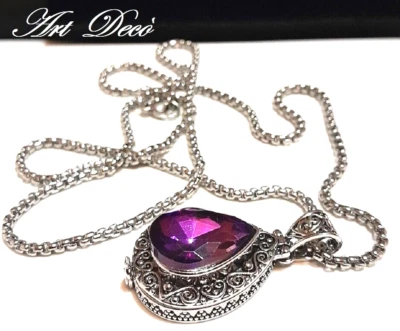 COLLANA-PORTAFOTO '20 GRANDE-AMETISTA cm60,CIONDOLO cm4,5x2,5 ORO BIANCO/ARGENTO - Immagine 1 di 4