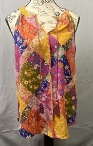 Anthropologie Rose + Olive Top Geometric Tank Patchwork Pullover V Neck Wmns S - Picture 1 of 6