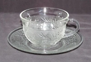 Anchor Hocking Glass Co. SANDWICH Crystal Cup and Saucer Set - Picture 1 of 3