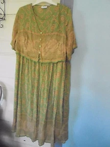 ABITO CHELSEA STUDIO 14W nuovo senza etichetta vintage 100% rayon nuovo con etichette India stampa verde  - Foto 1 di 8