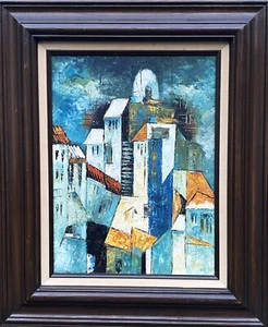 VTG ca 1960's Original Modernist Textured O/C "Greek Village", Framed/Matted! - Picture 1 of 13