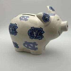 🐏UNC Chapel Hill TAR HEELS Piggy Bank CAROLINA Logo All Over Ceramic w/ Stopper - Picture 1 of 8