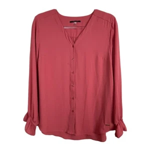 Camicetta T Tahari manica lunga con bottoni scollo a V arancione bruciato taglia M - Foto 1 di 6