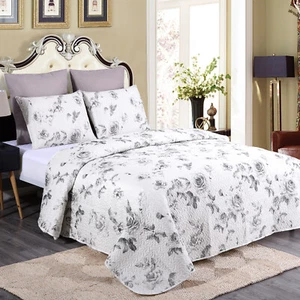 Juego de edredón blanco floral 3 piezas colcha súper suave reversible Queen King - Imagen 1 de 42