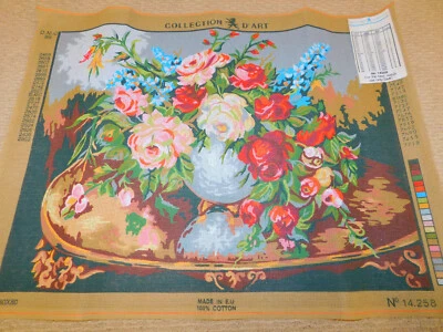 COLLECTION D'ART Needlepoint Painted Canvas 20x27" 100% Cotton GORGEOUS FLORAL - Image 1 of 4