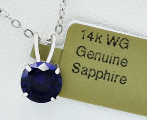 GENUINE 1.07 Cts BLUE SAPPHIRE PENDANT 14K WHITE GOLD -6mm Free Appraisal -NWT - Picture 1 of 4