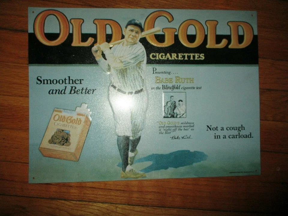 Placa de metal Repro NEW YORK YANKEES Babe Ruth cigarros ouro antigo 16 1/2" x 12" - Imagem 1 de 1