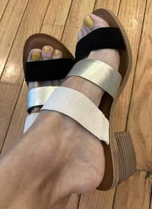 Lucky Brand Women's Rileigh Leather Strappy Slide on Heeled Sandal Size 6 New! - Picture 1 of 8
