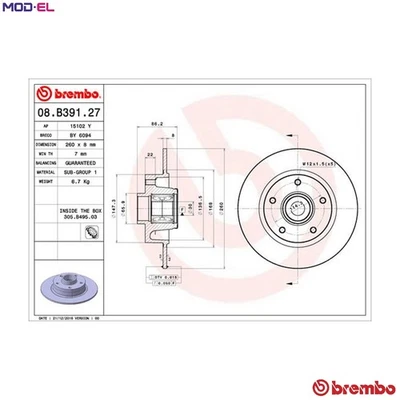 2x BRAKE DISC 08.B391.27 FOR RENAULT CLIO/MIO/IV SCENIC/III LUTECIA FLUENCE 1.6L - Image 1 of 4