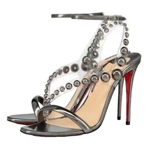 Christian Louboutin Corinetta 100 Gunmetal Patente Correa Sandalia Tacón Bomba 35 - Imagen 1 de 21