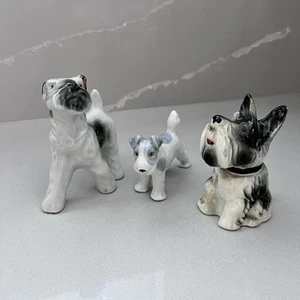 Vintage Porcelain Dog Set Of 3 Figurines Scotty Hounds Made In Japan Glossy - Picture 1 of 10