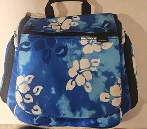LL Bean Blue Aloha Hawaiin Flowers Toiletry Amenity Bag Travel Pouch - Picture 1 of 3