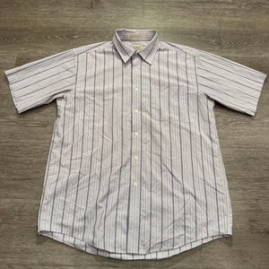LL Bean Shirt Mens Medium Short Sleeve Button Front Lightweight Pockets Stripe - Picture 1 of 7