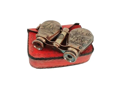 Victorian Era Solid Brass Binoculars with Leather Case - Image 1 of 3