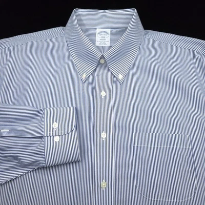Brooks Brothers платье рубашка -17,5 36/37 белый синий тонкий регента PINPOINT OXFORD - Изображение 1 из 4